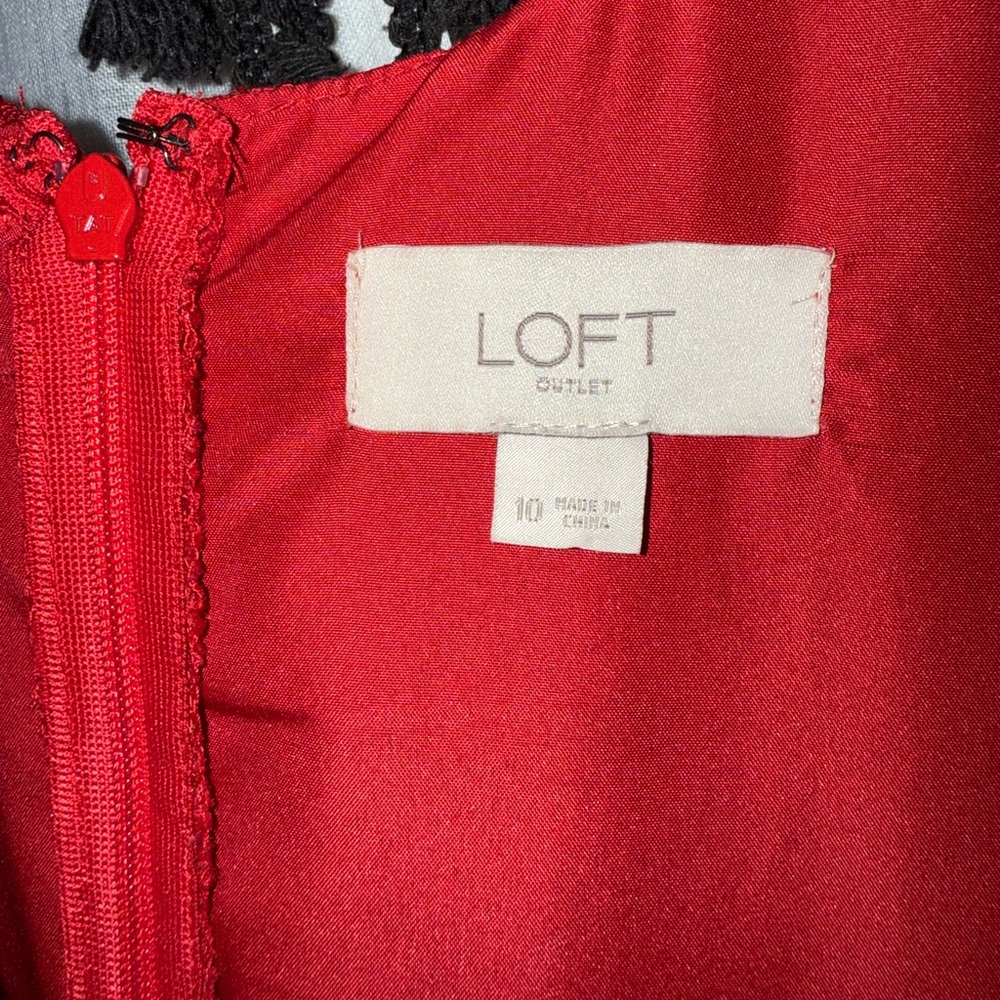 LOFT Red Pleated Sheath Midi Dress - Picture 3 of 3